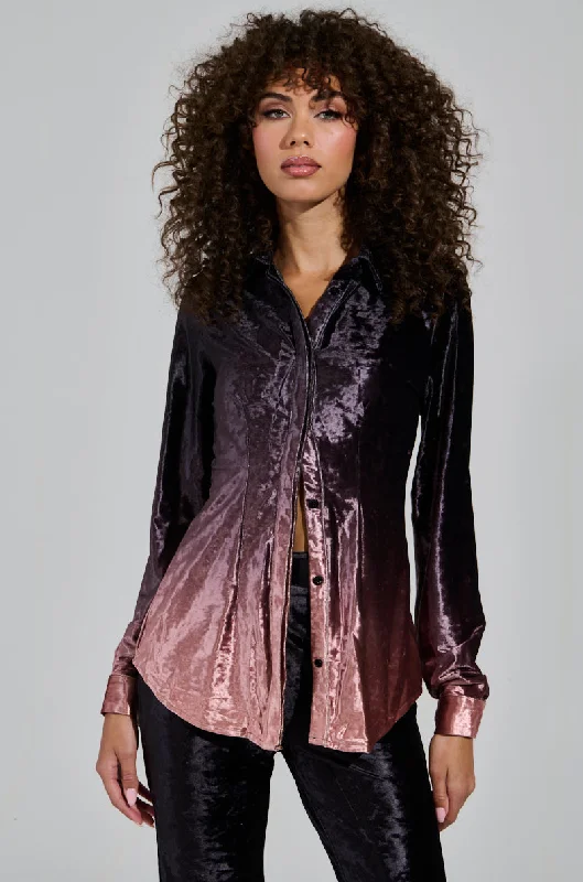 NEVER SWITCH UP OMBRE BUTTON DOWN BLOUSE IN BLACK Elegant Office Blouse