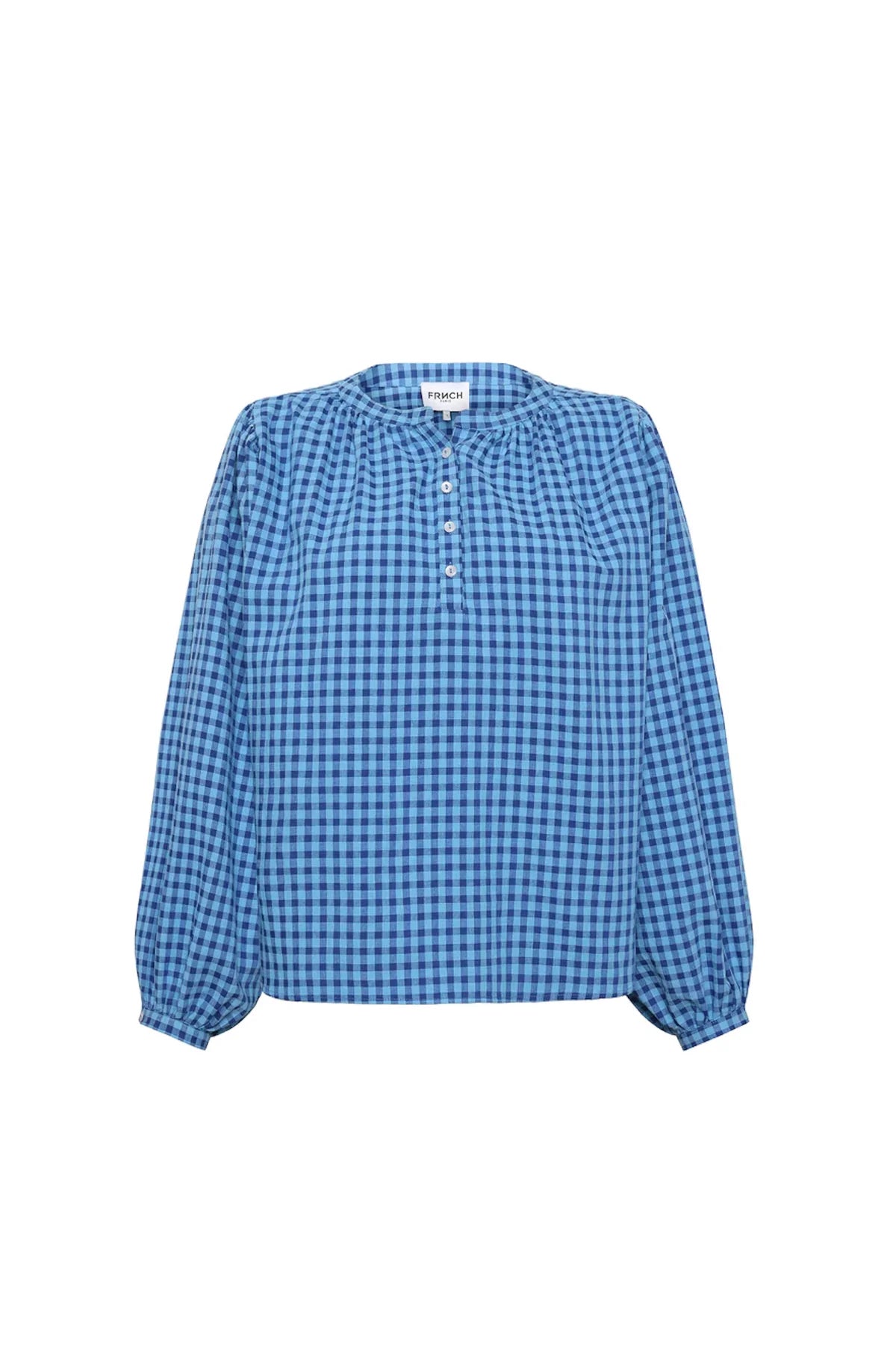 Noura Blue Gingham Blouse | FRNCH Slim Fit Blouse