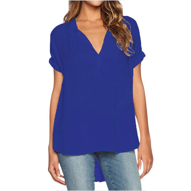 Office Chic Fashion Casual Women Short Sleeve Solid V Neck Loose Blouse Office-Ready Blouse Office Chic Fashion Casual Women Short Sleeve Solid V Neck Loose Blouse Office-Ready Blouse