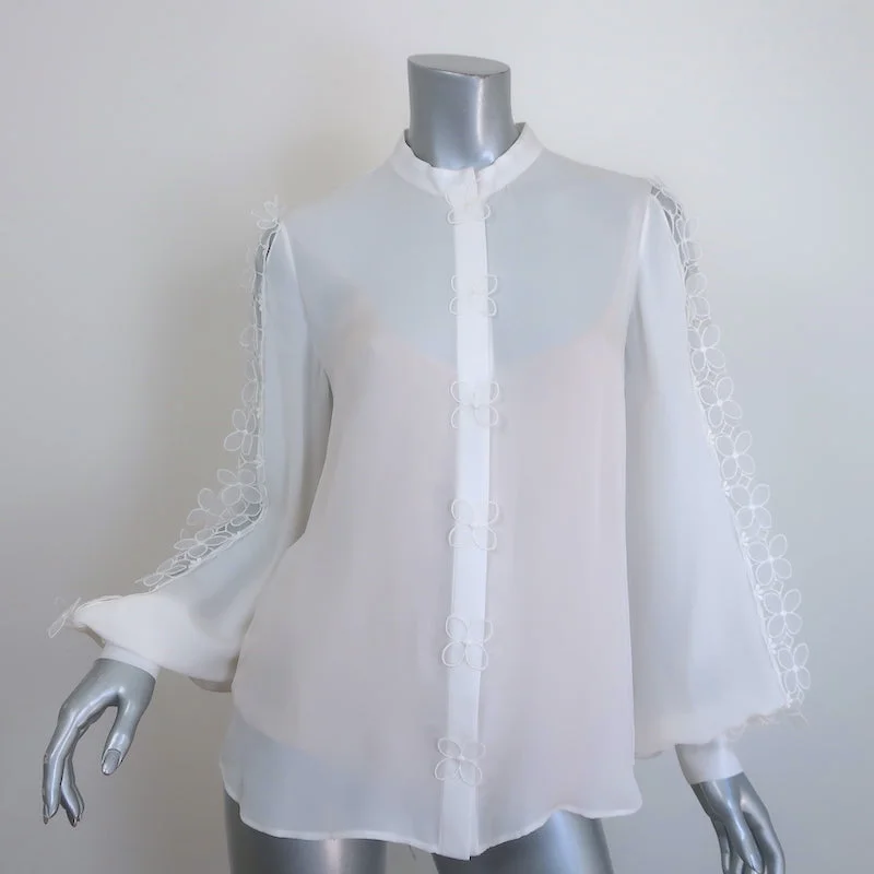 Oscar de la Renta Organza Flower-Trimmed Blouse Cream Silk Size 6 NEW Airy Cotton Blouse Oscar de la Renta Organza Flower-Trimmed Blouse Cream Silk Size 6 NEW Airy Cotton Blouse