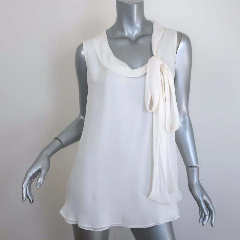 Oscar de La Renta Tie-Neck Blouse Ivory Silk Size 6 Sleeveless Top NEW Ruffled Neck Blouse Oscar de La Renta Tie-Neck Blouse Ivory Silk Size 6 Sleeveless Top NEW Ruffled Neck Blouse