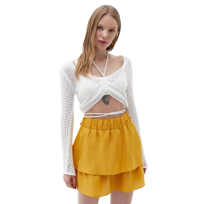 OXXO - Knitwear blouse with Hemstitch Detail Satin Long Blouse