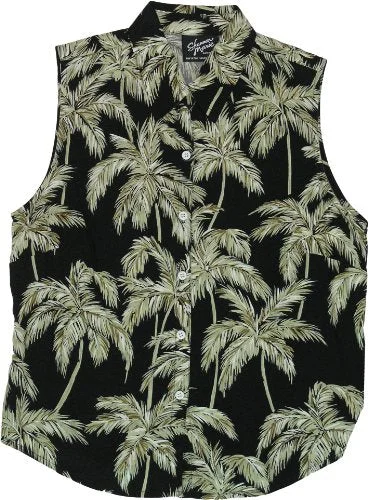 Palm Trees Women's Fitted Sleeveless Aloha Blouse - Regular & Plus Size Vintage Lace Blouse