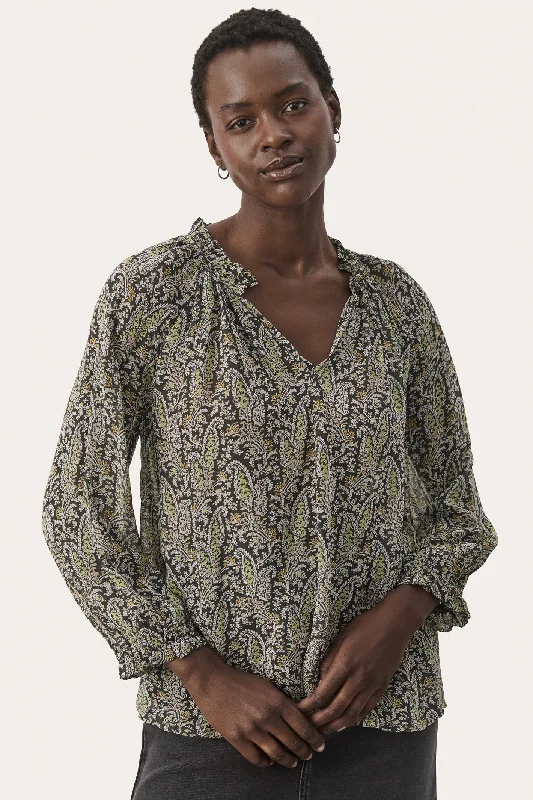 Part Two 30308415 ElisaPW Blouse Rosin Paisley Print Green Polished Work Blouse