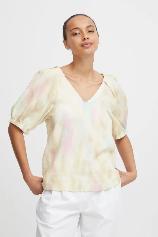 Pastel Printed Blouse Casual Button Blouse