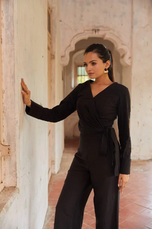 Perched Black Blouse | Kala Cotton Top | Womens Designer Wear Textured Cotton Blouse