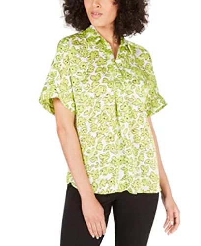 Petite Printed Short-Sleeve Blouse Boho Chic Blouse