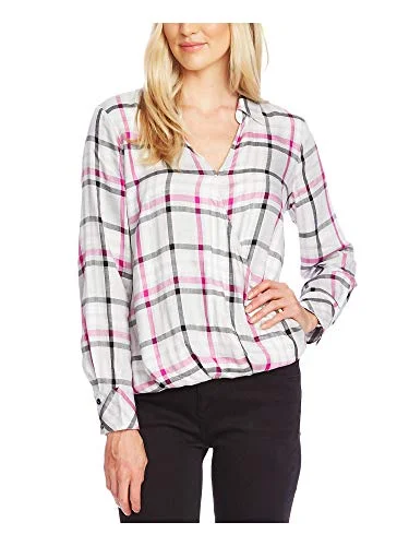 Plaid Faux-Wrap Blouse Wrap Front Blouse