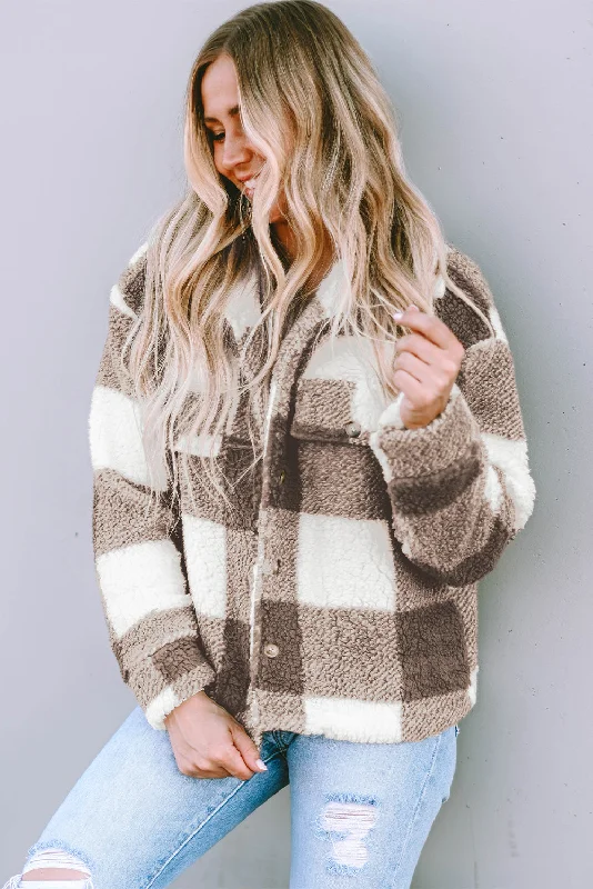 Plaid Buttoned Flap Shacket Smart Casual Blouse