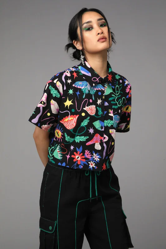 Plantistry Print Blouse Embellished Collar Blouse