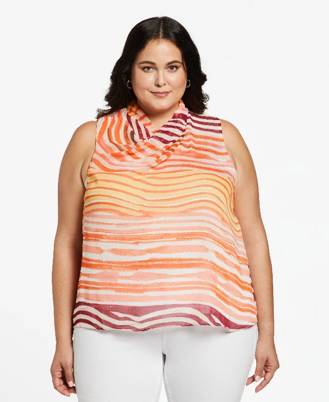 Plus Size Eco Fabric Twisted Drape Neck Sleeveless Blouse Chic Square Blouse