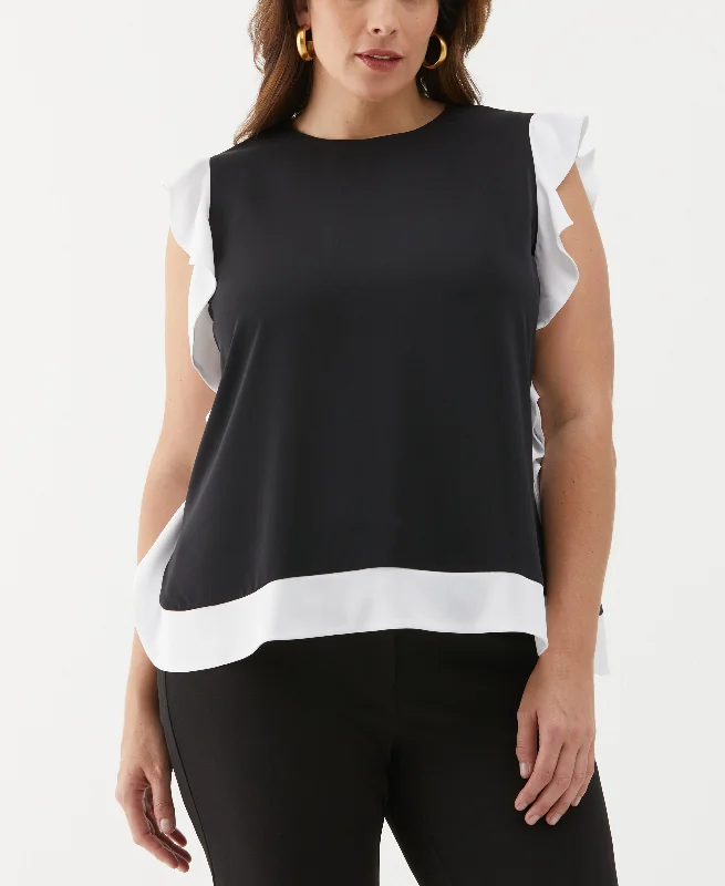 Plus Size Flounce Trim Blouse Drape Neck Blouse