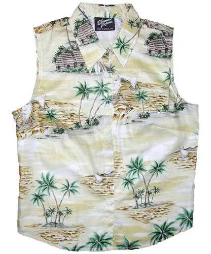 Polynesian Island Women's Fitted Sleeveless Aloha Blouse - Regular Size Subtle Shimmer Blouse Polynesian Island Women's Fitted Sleeveless Aloha Blouse - Regular Size Subtle Shimmer Blouse