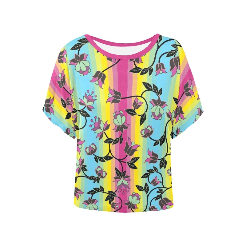 Powwow Carnival Women's Batwing-Sleeved Blouse T shirt Lightweight Floral Blouse