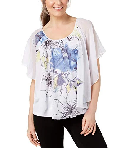 Printed Poncho Blouse Feminine Ruffle Blouse