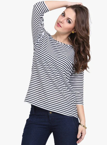 Dede's Navy Blue Striped Blouse Vintage Lace Blouse
