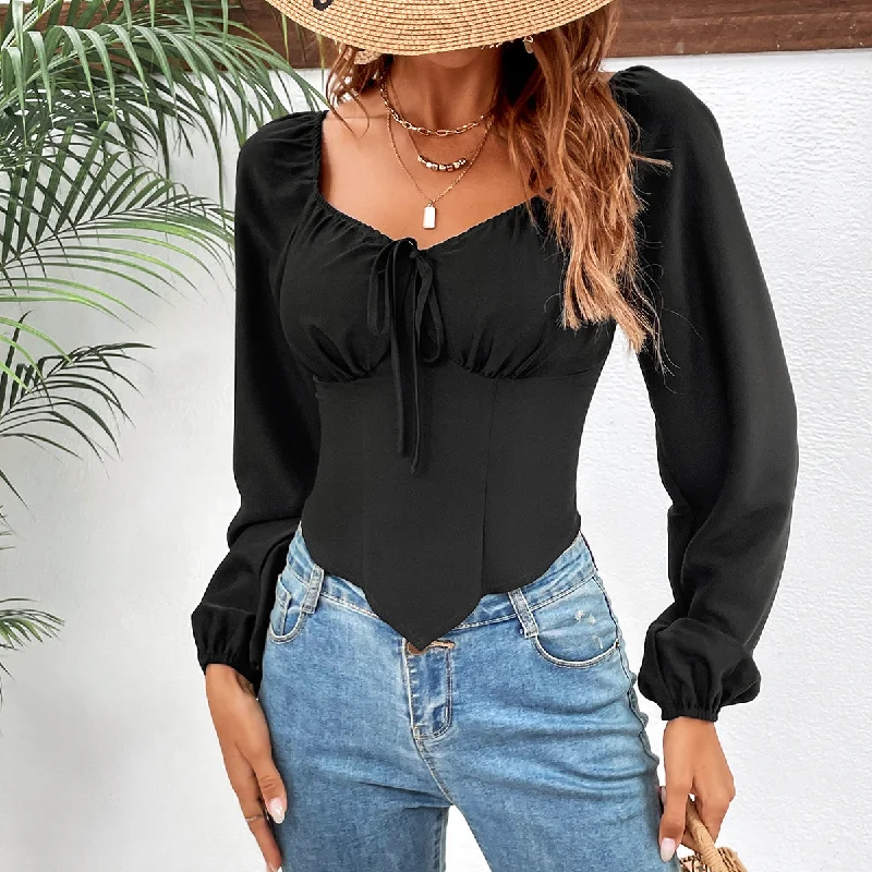 Raglan Sleeve Square Neck Blouse Backless Summer Blouse