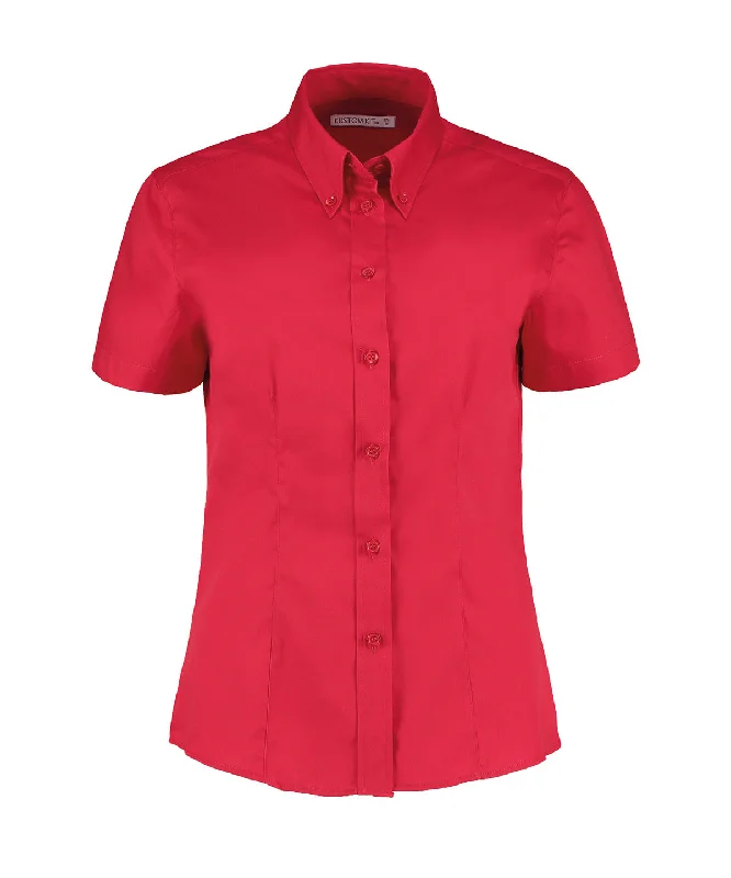 Red - Women's corporate Oxford blouse short-sleeved (tailored fit) Collared Satin Blouse Red - Women's corporate Oxford blouse short-sleeved (tailored fit) Collared Satin Blouse