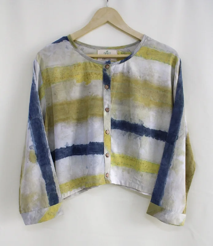 Rekha- Bamboo Blouse Crafted With Ayurvedic Herbs- Green & Blue Satin Drape Blouse