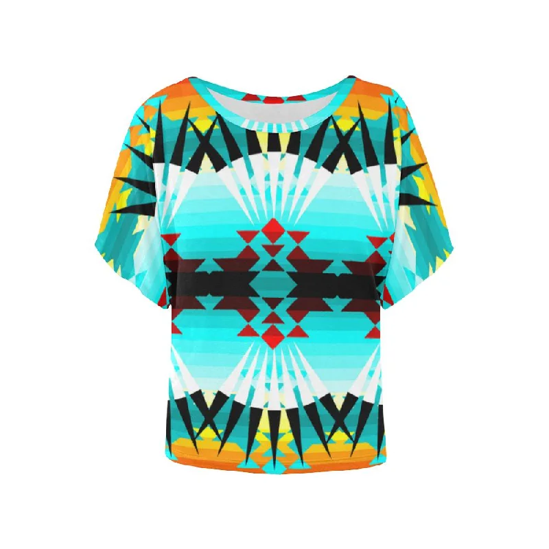 Ribbonwork Bustles Women's Batwing-Sleeved Blouse T shirt Stylish Wrap Blouse