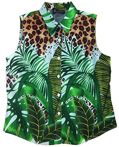 RJC Womens Wild Paradise Sleeveless Blouse Feminine Tie Blouse