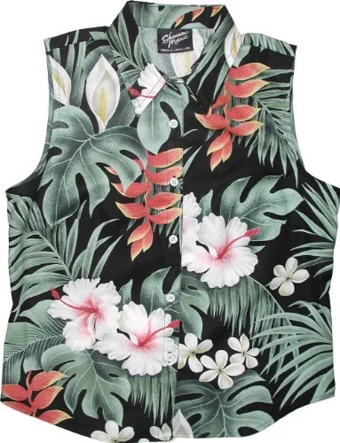 Robert J. Clancey Tropical Garden Women's Fitted Sleeveless Blouse in Black - XXL Pleated Collar Blouse Robert J. Clancey Tropical Garden Women's Fitted Sleeveless Blouse in Black - XXL Pleated Collar Blouse