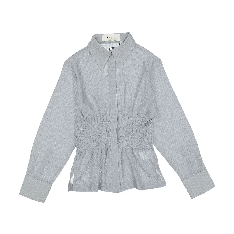 Rohe Antique Blue Smocked Waisted Blouse Soft Knit Blouse