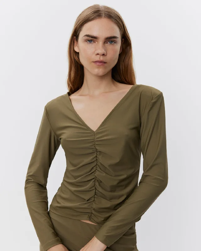 AIDASW BLOUSE - Olive Leaf Backless Summer Blouse