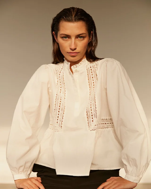 JODIESW BLOUSE - Off White Satin Bow Blouse