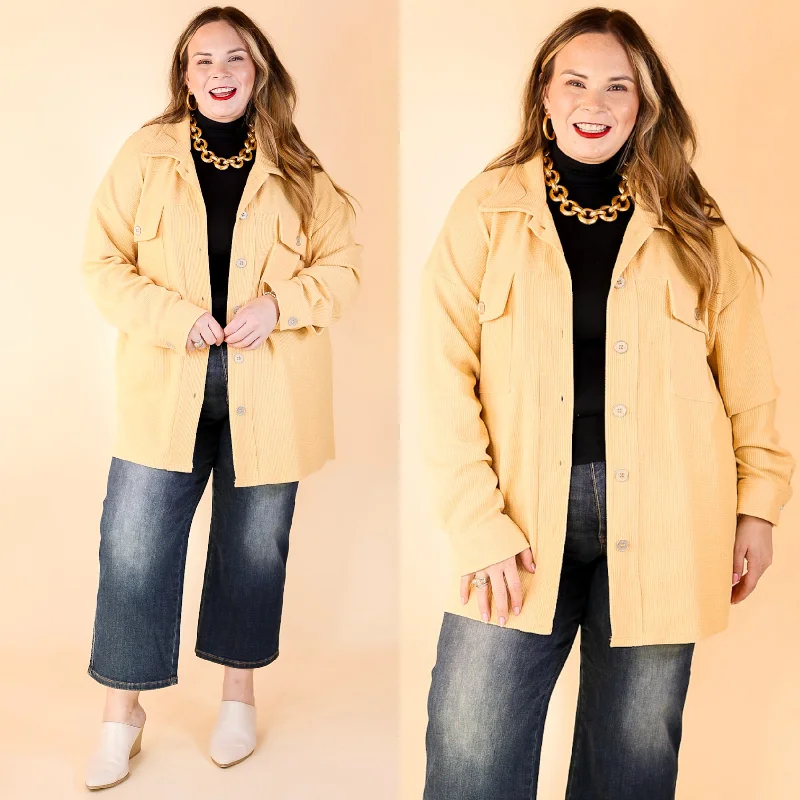Say Less Button Up Knit Shacket in Straw Yellow Peter Pan Blouse