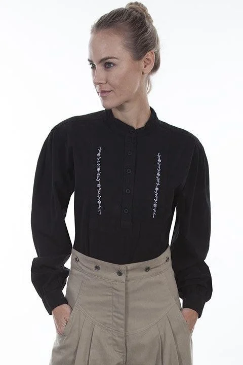 Scully BLACK BLOUSE W/CONT. EMB. Chic Wrap Blouse