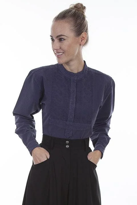 Scully BLUE PAISLEY BIB FRONT BLOUSE Feminine Tie Blouse