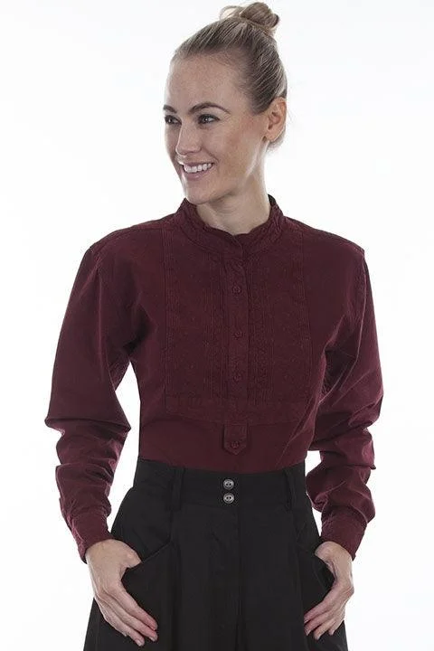 Scully BURGUNDY PAISLEY BIB FRONT BLOUSE Elegant Lace Blouse