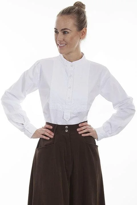 Scully WHITE PAISLEY BIB FRONT BLOUSE Embellished Collar Blouse