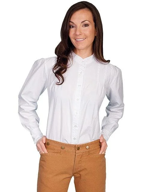 Scully WHITE PERUVIAN COTTON PLEATED FRONT BLOUSE Satin Bow Blouse