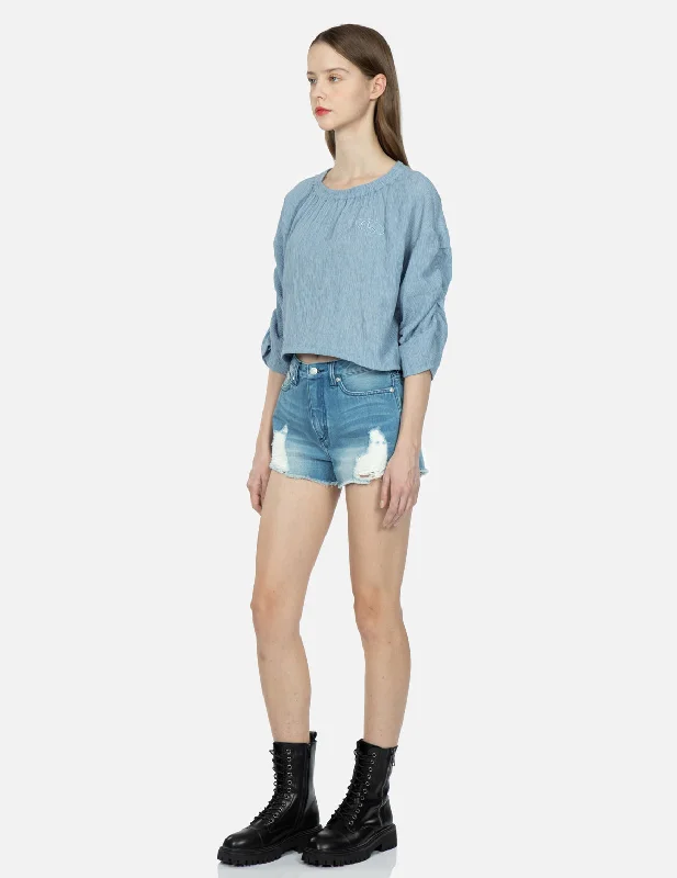 Seagull Badge Embroidery Drop-Shoulder Blouse Smart Casual Blouse