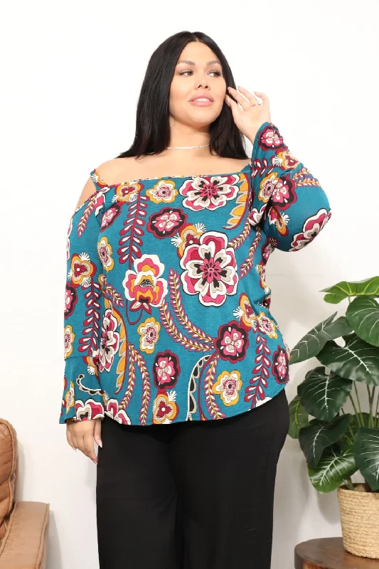 Sew In Love Full Size Floral Cold Shoulder Blouse Loose Fit Blouse