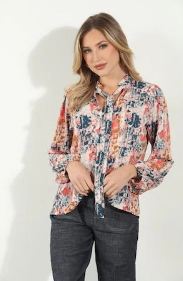 Shelbie Neck Tie Blouse Casual Stripe Blouse