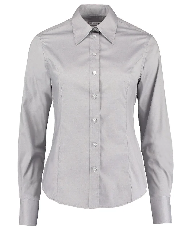 Silver Grey - Women's corporate Oxford blouse long-sleeved (tailored fit) Smart Casual Blouse
