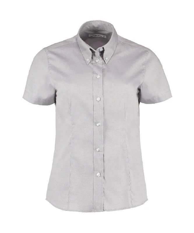 Silver Grey - Women's corporate Oxford blouse short-sleeved (tailored fit) Chic Off-Shoulder Blouse Silver Grey - Women's corporate Oxford blouse short-sleeved (tailored fit) Chic Off-Shoulder Blouse