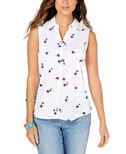 Sleeveless Floral-Print Blouse Balloon Sleeve Blouse