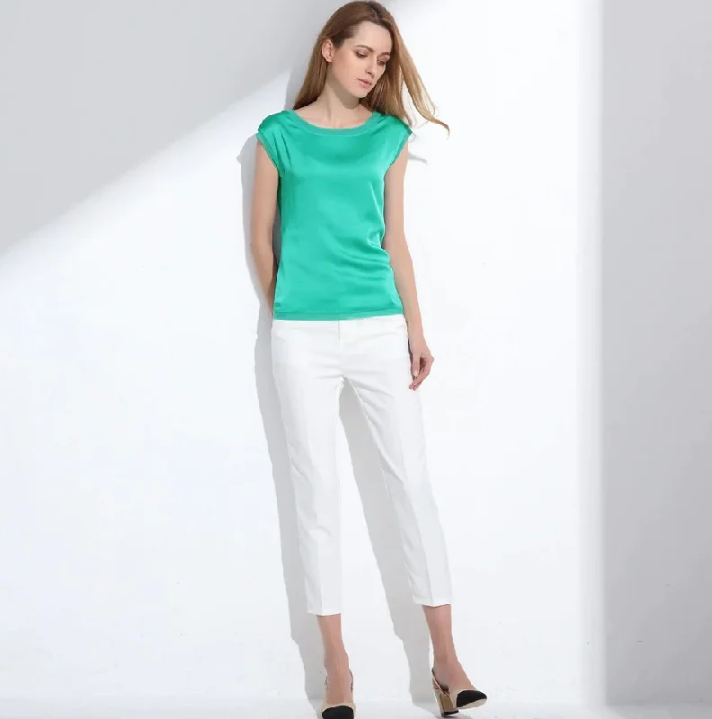 Slim Sleeveless Casual Chiffon Silk Women O Neck Blouses for Summer Casual Relaxed Blouse Slim Sleeveless Casual Chiffon Silk Women O Neck Blouses for Summer Casual Relaxed Blouse