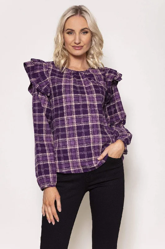 Soft Touch Ruffle Blouse in Purple Soft Knit Blouse