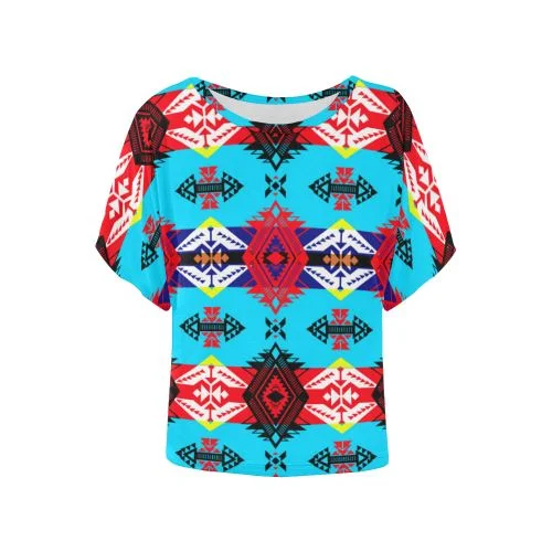 Sovereign Nation Women's Batwing-Sleeved Blouse T shirt Puff Sleeve Blouse