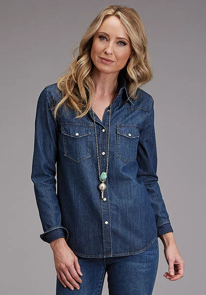 Stetson Women's Blue Denim Blouse Delicate Bow Blouse