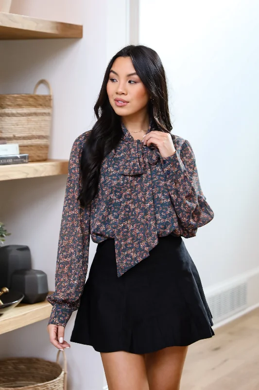 Sweetie Aura Teal Floral Blouse Balloon Sleeve Blouse