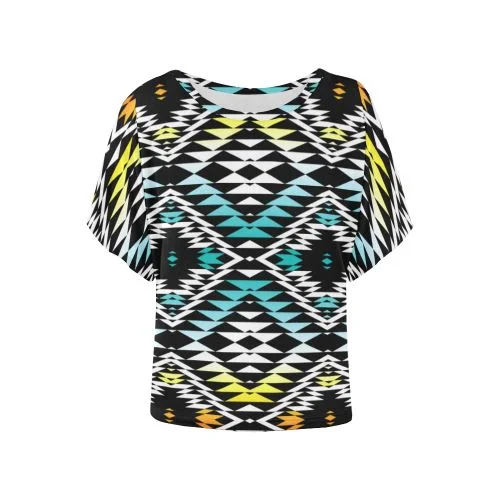 Taos Sunrise Women's Batwing-Sleeved Blouse T shirt Oversized Silk Blouse