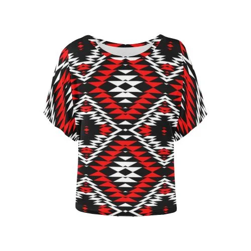 Taos Wool Women's Batwing-Sleeved Blouse T shirt Collared Satin Blouse