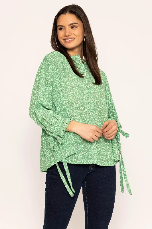Tie Sleeve Blouse in Green Playful Puff Blouse