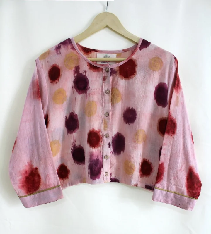 Tumm Tumm Handwoven Organic Cotton Blouse- Pink, Purple, Yellow Bell Sleeve Blouse
